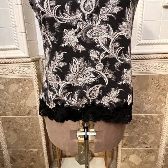 COLDWATER CREEK. Sz XL. Stretch Black white Shell with Lace Trim. Cotton. B51 - Picture 5 of 7